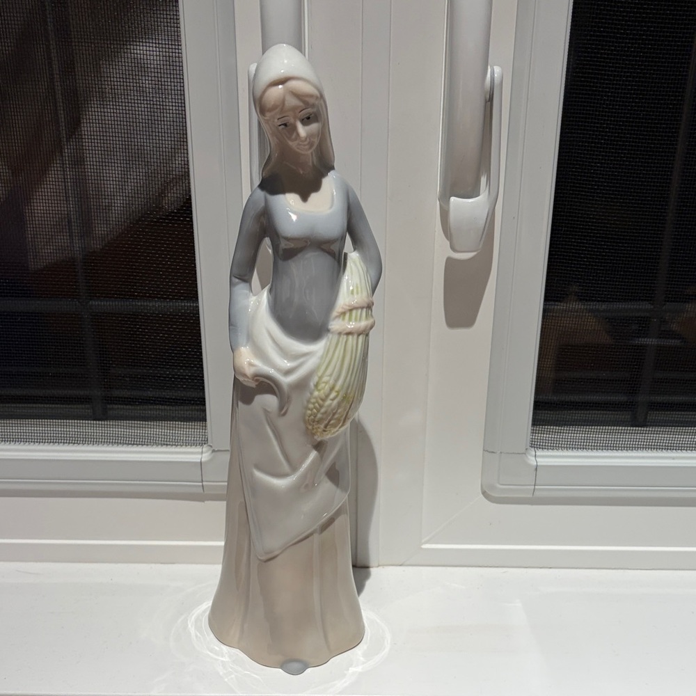 Porcelain Harvest Maiden Figurine in Cream and Gray